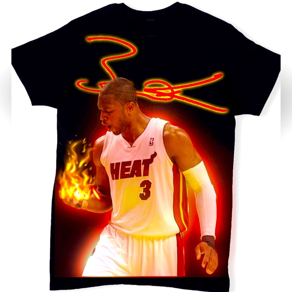 3 time NBA champion D.Wade on fire t-shirt.
